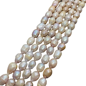 Baroque natural freshwater pearl necklace strands in iridescent pink and lavender