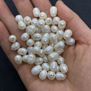 Perle d'acqua dolce barocche naturali bianco crema con fori pre-forati per gioielli fai-da-te