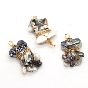 Handcrafted irregular freshwater baroque pearl pendants with gold wire wrapping