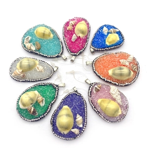 Pendentifs gouttes d'eau en résine et pierre avec incrustation coquillage 8 couleurs