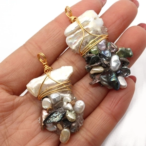 Handmade baroque pearl pendants with wire wrap detail and colorful stones for DIY necklaces