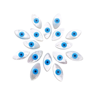 Marquise shell evil eye beads in blue and white colors for jewelry making projects