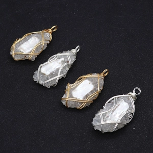 Irregular raw crystal pendants with gold and silver wire wrapping for DIY jewelry