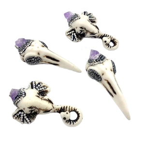 Unique natural stone purple crystal elephant and bird skull charms for DIY jewelry making
