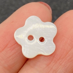 Macro shot of white mother of pearl flower button with two holes for DIY jewelry