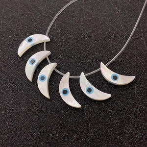 6 tlg. Halbmondförmige Muschelperlen mit Evil Eye Inlay für DIY Schmuckherstellung