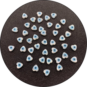 Natural heart shell beads with blue evil eye pattern for DIY necklace jewelry making