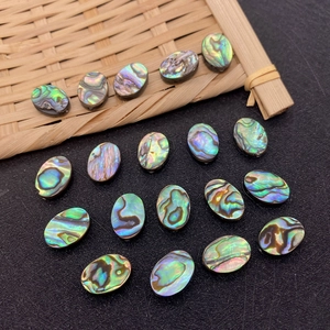Detailed view of iridescent oval abalone shell loose beads with natural texture