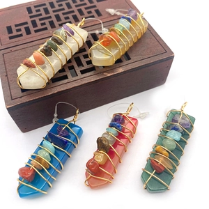 Natuursteen Zeven Chakra Draad Omwikkeld Zeshoekig Prisma Hanger Voor Ketting Pijlpunt Heilzaam Kristal Agaat DIY Sieraden Maken