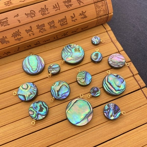 Natural iridescent abalone shell round pendants with gold hooks for DIY jewelry