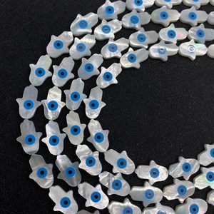 Natural hamsa hand shell beads with evil eye design for DIY jewelry necklace making