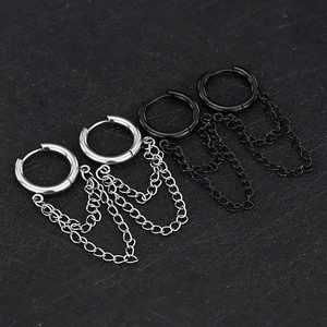 Pendientes de doble cadena en plata y negro de acero inoxidable estilo punk chic