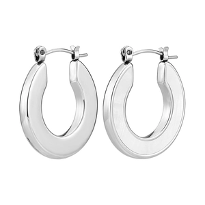 French minimalist U-shape hoop earrings in polished silver titanium steel