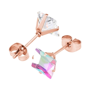 Boucles d'oreilles carrées en acier inoxydable 316L doré rose avec zircons colorés