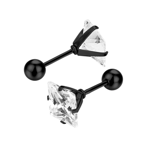 Boucles d'oreilles carrées en titane noir avec zircons et fermoir à vis à bille
