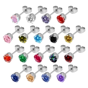 Pendientes de Botón de Acero de Titanio Redondo Zirconia 5A Cubic Zirconia Hipoalergénico de Acero Inoxidable para Hombres Mujeres Joyería Diaria