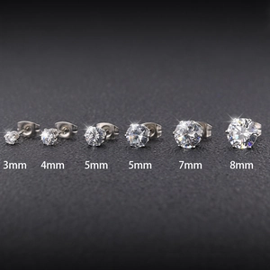 Set de pendientes de acero de titanio con circonita 5A de 3mm hasta 8mm