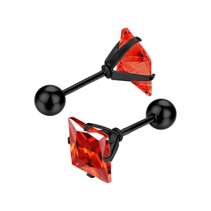 Boucles d'oreilles carrées en zircon rouge avec placage noir et fermoir à vis