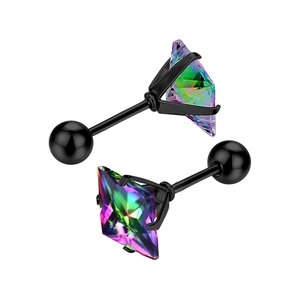 Boucles d'oreilles carrées en zircone irisée avec fermoir à vis en acier noir