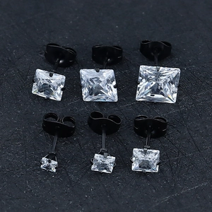Set of six black square zircon stud earrings in various sizes with 4-prong setting