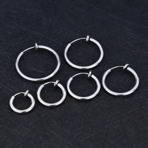 Stainless Steel Spring Clip On Hoop Earrings Non Piercing Nose Rings For Women Men Minimalist Geometric Jewelry Accessories