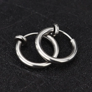 Polished silver stainless steel spring clip-on earrings for non-pierced ears