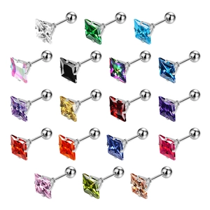 Orecchini a Bottone Quadrati in Zirconia Acciaio Inossidabile Taglio Princess Cristallo Ipoallergenico Unisex Gioielli Quotidiani