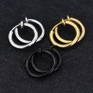 Polished stainless steel spring clip-on earrings in silver, gold and black finishes