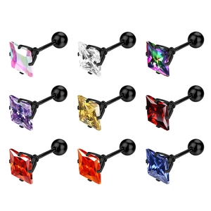 Boucles d'Oreilles Clous en Zircone Carré Acier Inoxydable Boule à Vis Bijoux de Piercing Hypoallergéniques pour Femmes Hommes