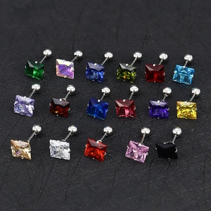 Orecchini a perno con zirconi quadrati in 17 colori con chiusura a vite in acciaio