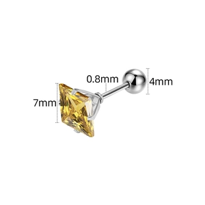 Orecchini a perno con zircone giallo quadrato in acciaio inossidabile e chiusura a vite