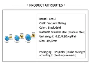 Tableau des tailles pour boucles d'oreilles opale coeur en 3mm 4mm 5mm en acier