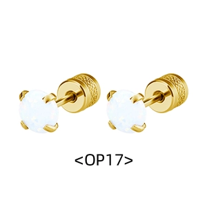 Détail de boucles d'oreilles opale 3-5mm avec placage or et fermoirs à vis filetés