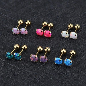 Lot de 6 paires de boucles d'oreilles opale en couleurs variées sur acier doré