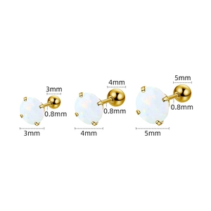 Lot de trois puces d'oreilles en acier titane doré et opale de 3 mm, 4 mm et 5 mm