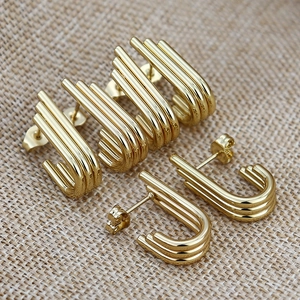 Orecchini a U in Acciaio Inossidabile Minimalista da Donna Placcati in Oro Argento Linee Parallele Geometriche Gioielli