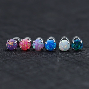 Lot de six boucles d'oreilles opale 3-5mm en acier inoxydable poli avec serti à quatre griffes