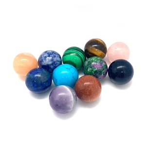 Collection of 16mm natural stone round beads including lapis, malachite, and quartz spheres