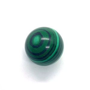 Detailed close-up of a 16mm polished malachite green gemstone bead with unique patterns