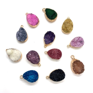 Set of 12 natural druzy stone teardrop pendants with gold plated edges for jewelry DIY