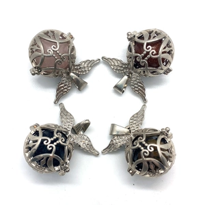 Natural stone ball pendants with angel wings and colorful beads for DIY necklace