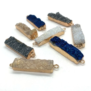 Rechthoekige natuurlijke druzy-connectoren met vergulde randen voor DIY-sieraden