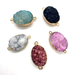 Five assorted colors of oval druzy stone connectors with gold plated edges for jewelry DIY