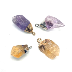 Natural amethyst and citrine crystal pendants set with gold plated bails for jewelry DIY