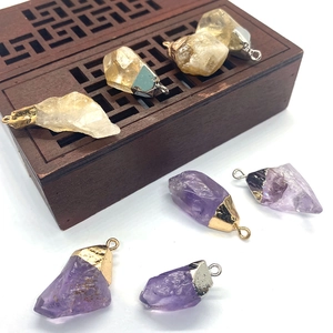 Natural Irregular Amethyst Citrine Crystal Pendant With Gold Silver Plated Loop For DIY Jewelry Making Necklace Accessory
