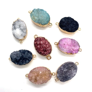 Eight-piece set of oval druzy stone connectors with gold plating for DIY jewelry making