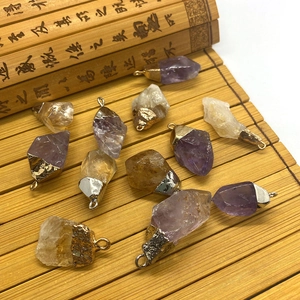 Natural purple amethyst and yellow citrine crystal pendants with metal bails for DIY jewelry