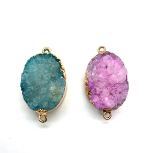 Oval druzy stone connectors in blue and purple with gold plating for DIY jewelry making