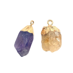 Irregular natural amethyst and citrine pendants with gold plated metal edges