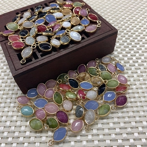 Faceted oval natural stone pendants with gold metal edging in multiple colors for DIY jewelry